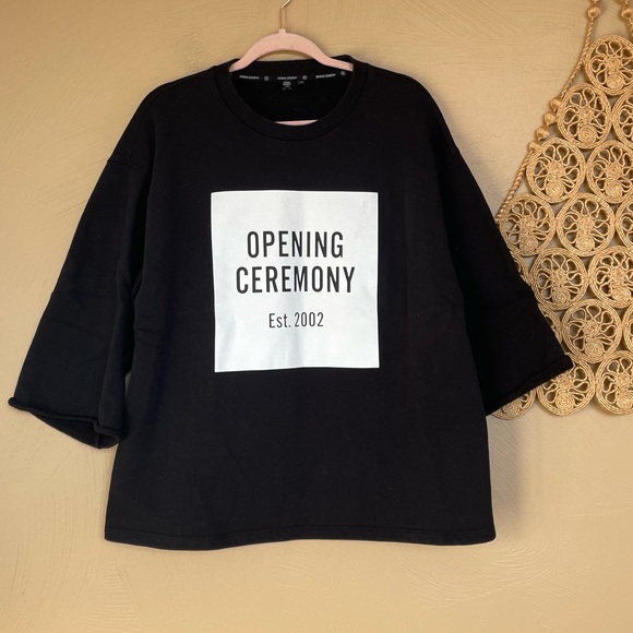 Opening Ceremony Tops - Opening Ceremony Box Logo Three Quarter Sleeve Sweatshirt, Black & White, Large